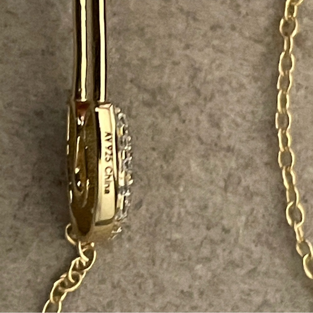 18k Gold Vermeil Safety Pin Necklace with sparkling stones accents - Picture 5 of 6